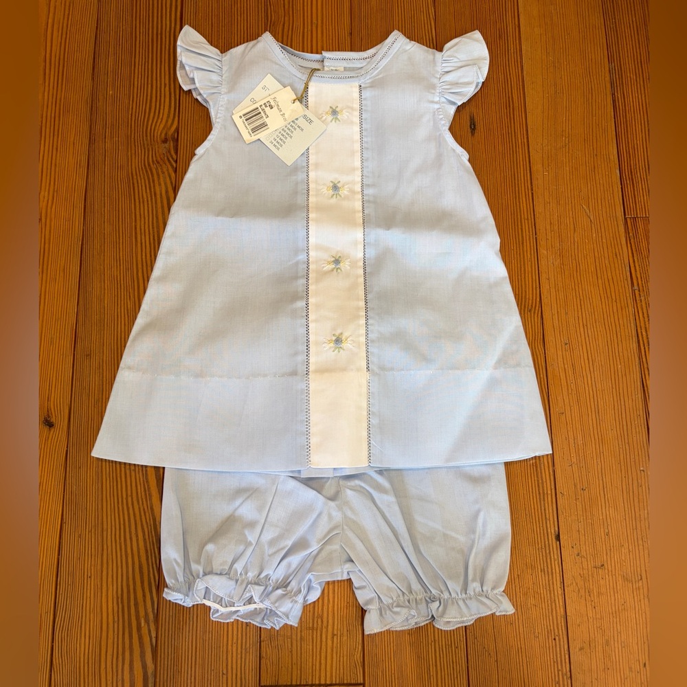 NEW Light Blue Girls' Matching Set with Hand Embroidery